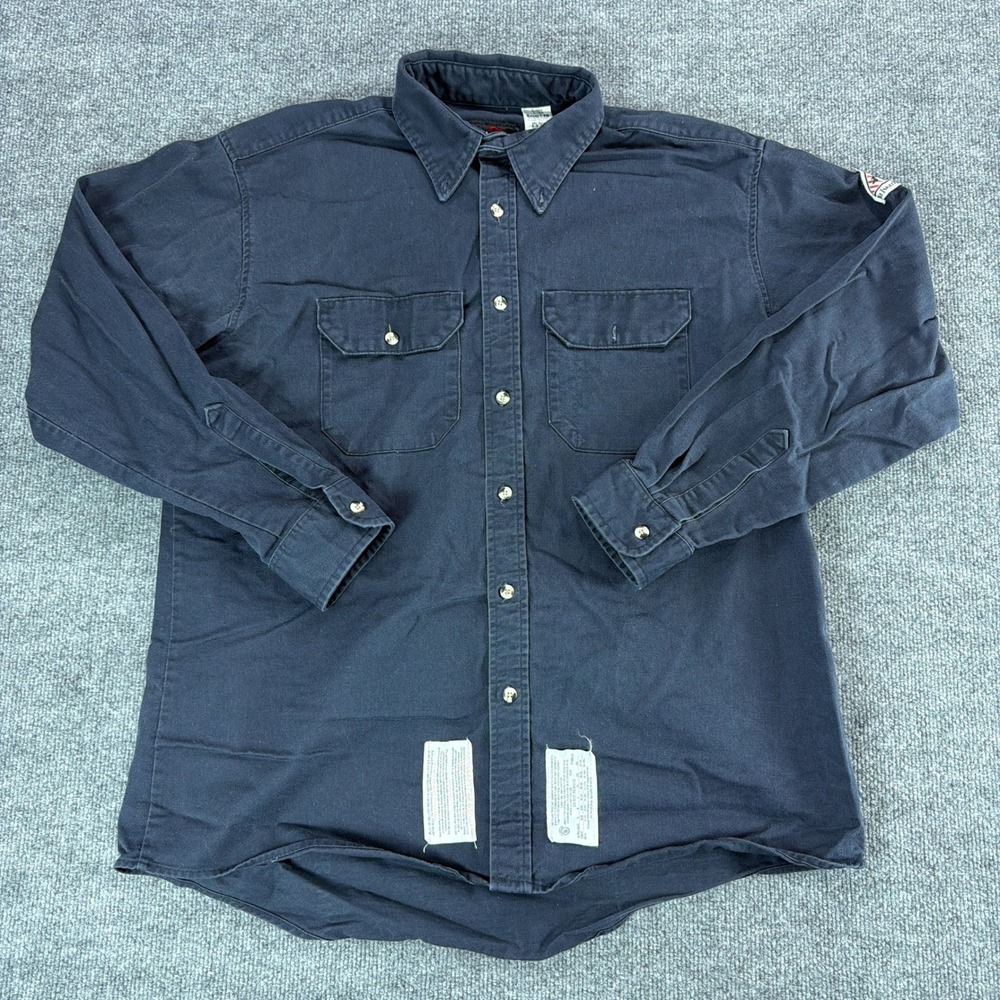 Bulwark Excel FR Navy Flame Resistant Work Shirt Mens Large 8.6ATPV Utility Fall
